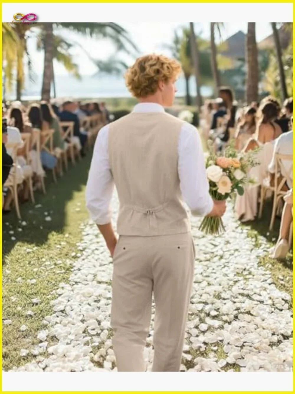 Linen Suit Set Slim Fit Summer Casual Wedding Beach Party Vest Pants